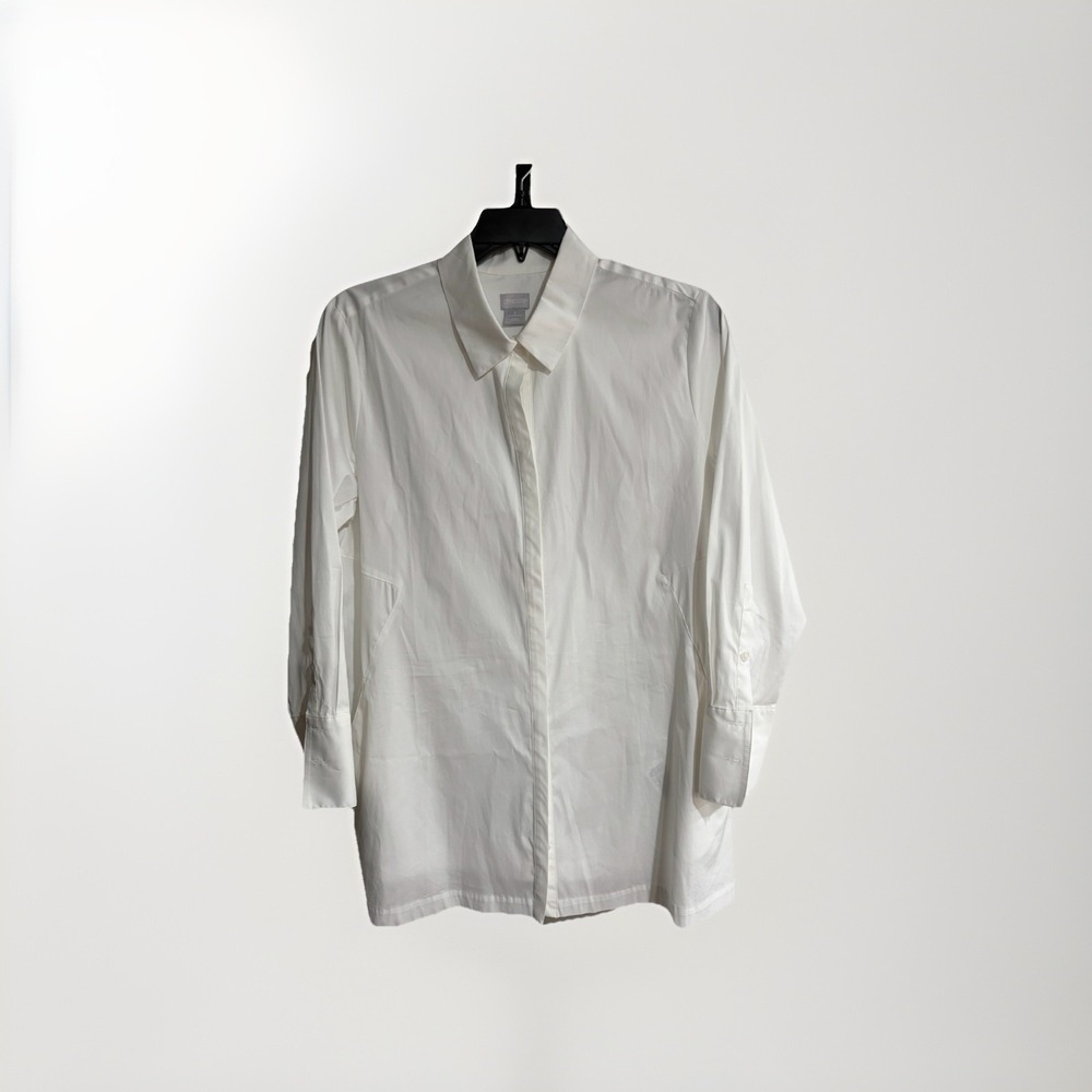 Chico's womens LONG SHIRT blouse tunic stretch white sz 3 16 18 EUC A11